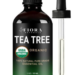 Tea Tree Essential Oil by Fiora Naturals- 100% Pure Organic Oil, for Face, Hair, Skin, Acne, Scalp, Foot and Toenails. Melaleuca Alternifolia, 1 oz /30ml