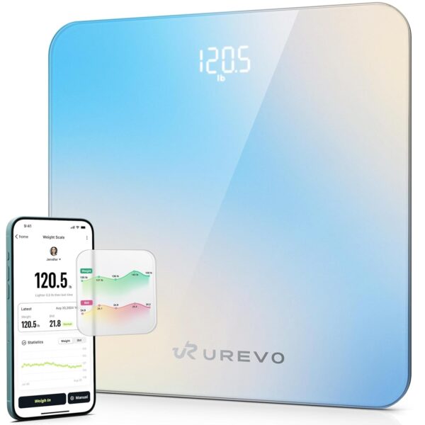 UREVO Digital Body Weight Scale with LED Display, Accurate Weight Measurement (5-180kg), Syncs with UREVO Health App for BMI & Fitness Tracking, Smart Bathroom Scale with...