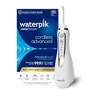 Waterpik Cordless Advanced 2.0 Water Flosser For Teeth, Gums, Braces, Dental Care With Travel Bag and 4 Tips, ADA Accepted, Rechargeable, Portable, and Waterproof, White WP-580,...