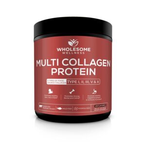Wholesome Wellness Multi Collagen Protein Powder Hydrolyzed (Type I II III V X) Grass-Fed All-in-One Super Bone Broth + Peptides - Premium Blend of Beef, Chicken, Wild Fish,...