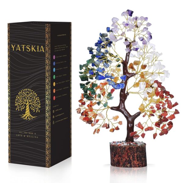 YATSKIA 7 Chakra Tree of Life, Crystals and Healing Stones, Birthday Gifts for Women - Crystal Tree for Positive Energy, Home Office Decor, Spiritual Gifts for Women