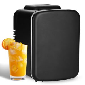 YSSOA 4L 6 Can Mini Fridge Portable Cooler & Warmer Compact Refrigerators for Food, Drinks, Office Desk, Black New