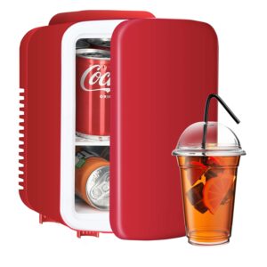YSSOA 4L/6 Can Mini Fridge, Warmer & Cooler Portable Compact Refrigerators, 100% Freon-Free, for Skincare, Food, Drink, Red