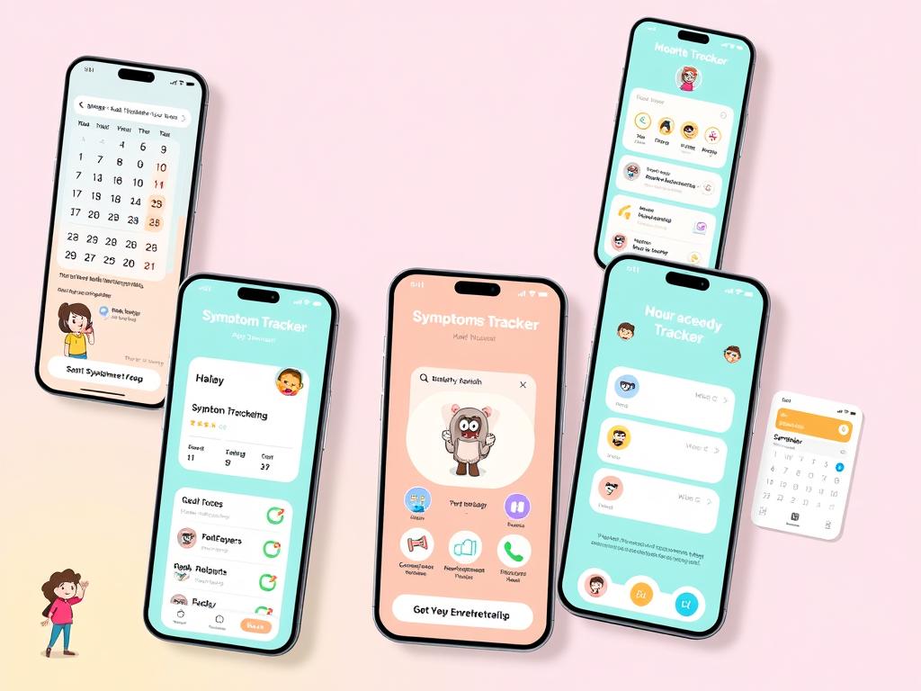 Colorful and playful interface of the Empress Health Journal app showing customizable themes
