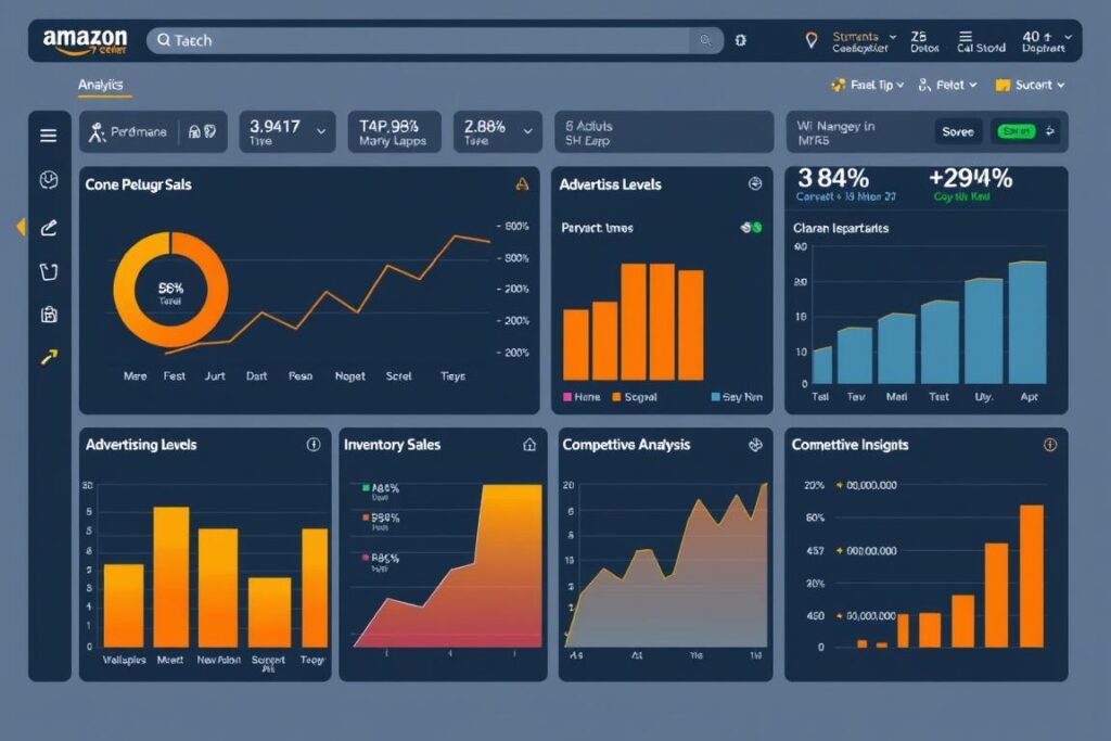 Amazon seller dashboard showing key metrics and growth opportunities